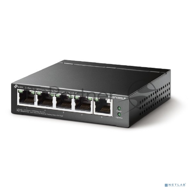 Коммутатор 5-Port 10/100Mbps Unmanaged Switch with 4-Port PoE, meta case, desktop mount, PoE budget 41W.