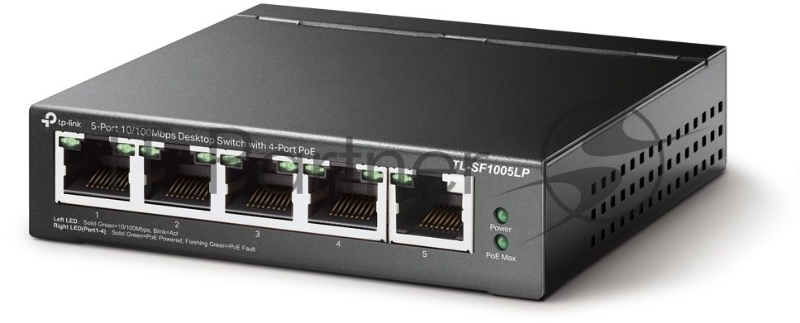 Коммутатор 5-Port 10/100Mbps Unmanaged Switch with 4-Port PoE, meta case, desktop mount, PoE budget 41W.