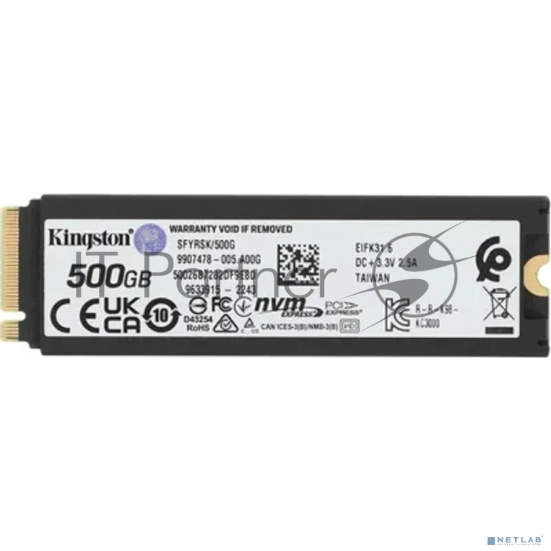 Накопитель SSD Kingston 500GB SFYRSK/500G M.2 2280 NVMe, PCIe 4.0 x4, 3D TLC, R/W 7300/3900MB/s