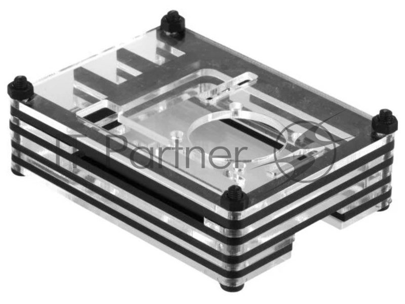 Корпус Qumo, 9-слойный акриловый + вентилятор, Raspberry Pi 4 , black transparent(RS041)