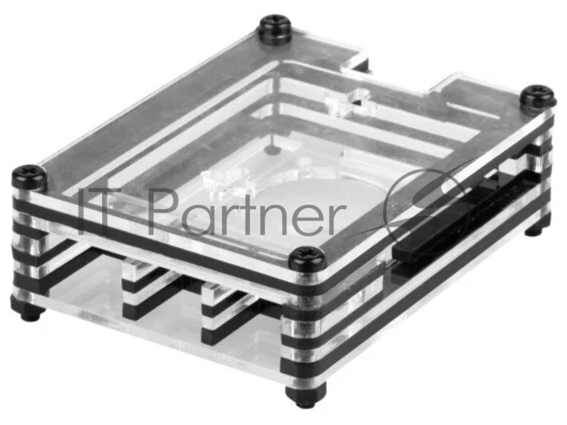 Корпус Qumo, 9-слойный акриловый + вентилятор, Raspberry Pi 4 , black transparent(RS041)