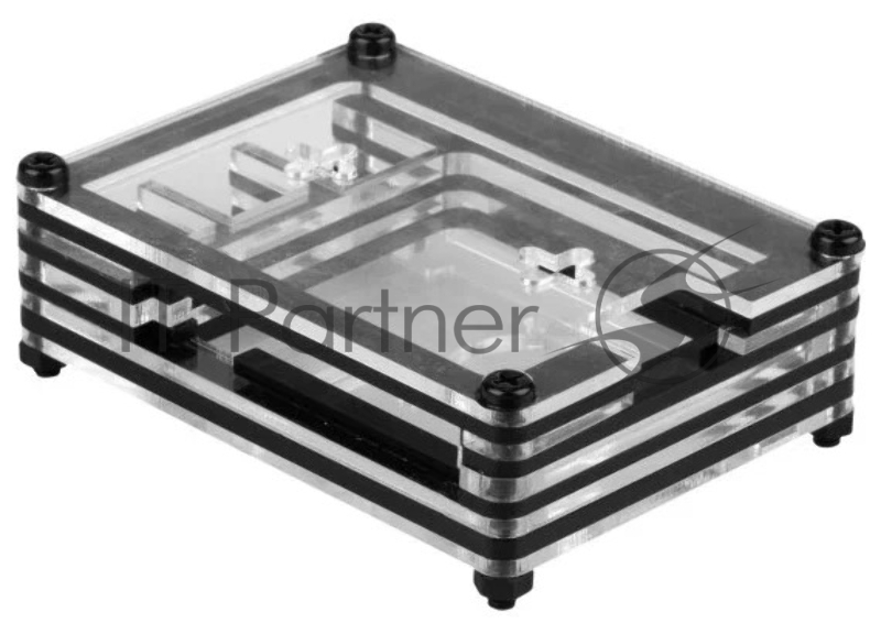 Корпус Qumo, 9-слойный акриловый + вентилятор, Raspberry Pi 4 , black transparent(RS041)