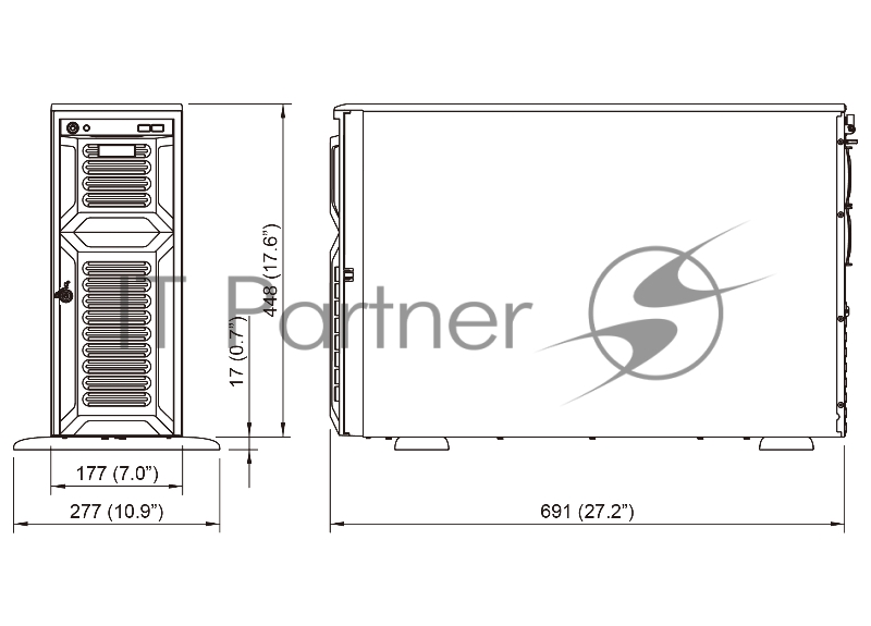 Серверный корпус 4U, ATX /E-ATX, Tower,8x3.5 hs +3x5.25 int + 1x3.5 SAS/SATA, 12Gbps Backplane (for 3.5 HDD) including Rear Fan Module Kit*2, and converter cables for GPU AOC PWR 2000W CPRS(1+1) (power cord not included)
