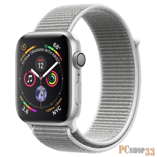 Умные часы Apple Watch Series 4, 40 мм, корпус из алюминия серебристого цвета, спортивный браслет цвета «белая ракушка» MU652RU/A