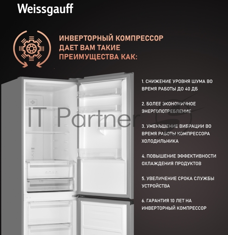 Холодильник Weissgauff WRK 2000 Total NoFrost Inverter Inox
