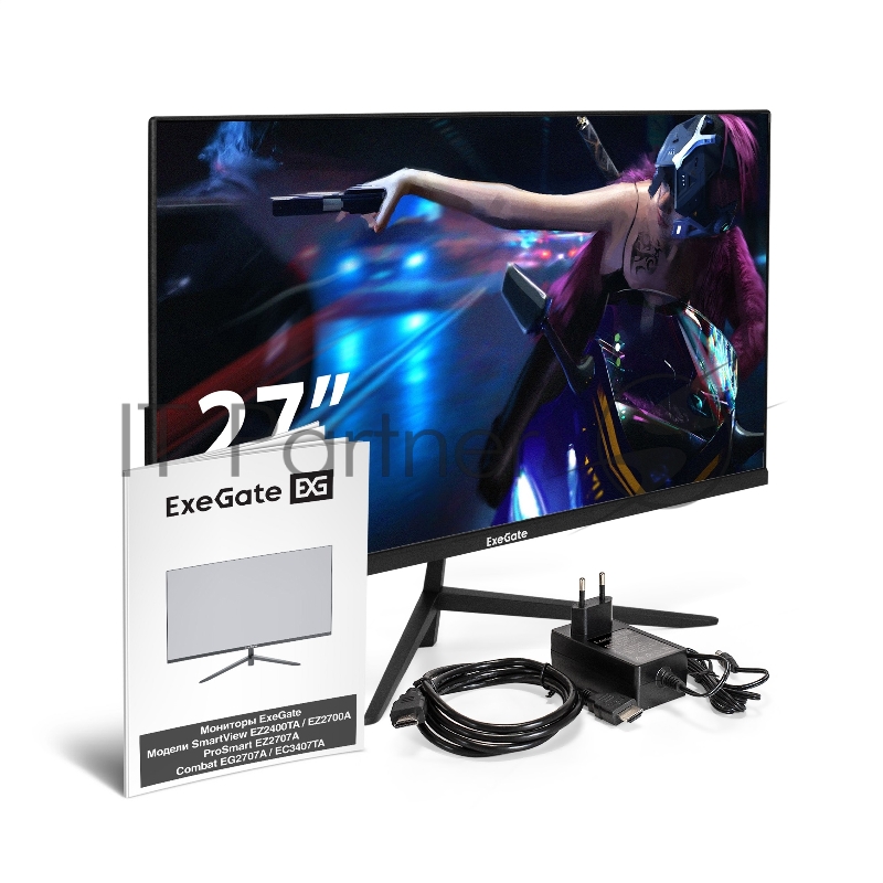 Монитор 27 ExeGate SmartView EZ2700A (IPS, 1920x1080@75Гц, 16:9, 250cd/m2, 1000:1, 178°/178°, 5ms, D-Sub, HDMI1.4, Audio-out, FreeSync, Flicker-free, Low Blue Light, кабель HDMI 1.5м, VESA, регулировка наклона, черный)