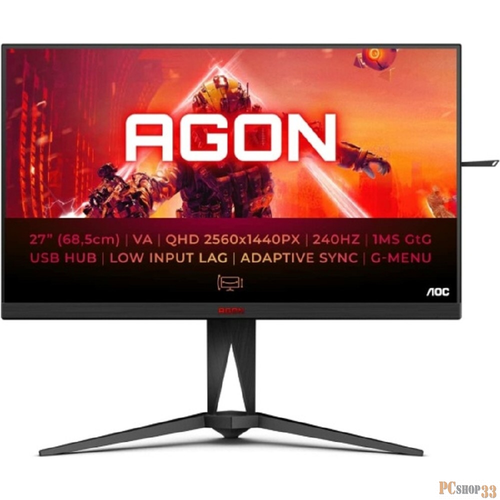МОНИТОР 27 AOC AGON AG275QZN Black с поворотом экрана (VA, 2560x1440, 240Hz, 1 ms, 178°/178°, 400 cd/m, 80M:1, +2xHDMI)