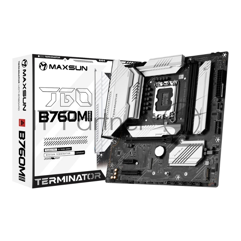 Материнская плата Maxsun MS-Terminator B760M GKD5 LGA1700 B760 2*DDR5 1*PCIEx16/ 1*PCIEx4/ 3*M.2 Front1*TypeC(10Gpbs)/ 2*USB3.2 Gen1/ 2*USB2.0 Rear2*USB3.2 Gen1/ 6*USB2.0 4*SATA3 2.5G HDMI+DP M-ATX RTL