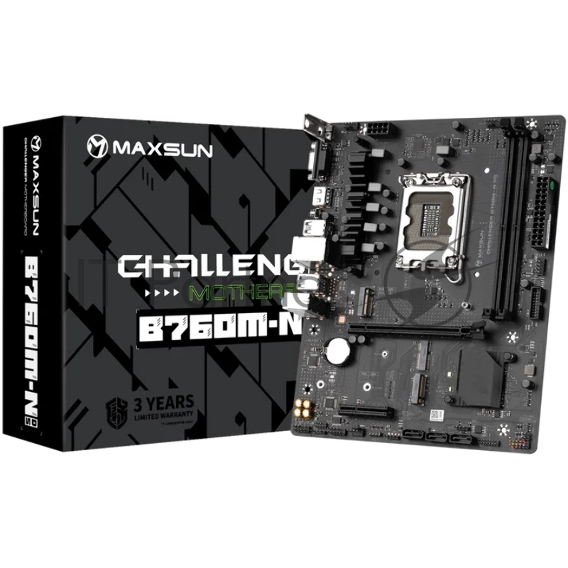 Материнская плата Maxsun MS-Challenger B760M D5 LGA1700 B760 2*DDR5 1*PCIEx16/ 1*PCIEx1/ 2*M.2 Front2*USB3.2 Gen1/ 2*USB2.0 Rear4*USB3.2 Gen1/ 2*USB2.0 3*SATA3 1G VGA+HDMI M-ATX RTL