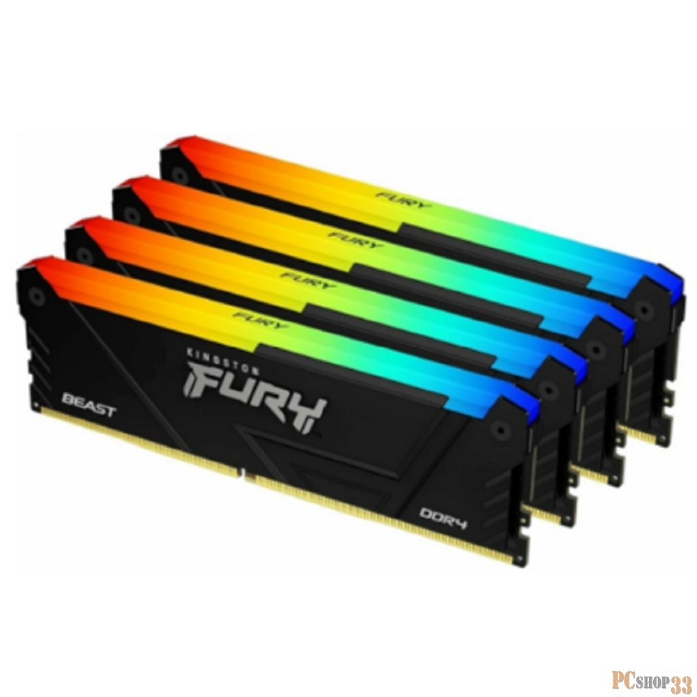 Память Kingston DDR4 4x8GB 3600MHz KF436C17BB2AK4/32 Fury Beast RGB RTL Gaming PC4-28800 CL17 DIMM 288-pin 1.35В kit single rank с радиатором Ret