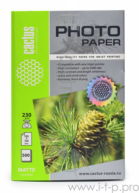 Бумага CACTUS MA6230500 Фотобумага Cactus CS-MA6230500 матовая, 10х15, 230 г/м2, 500 листов