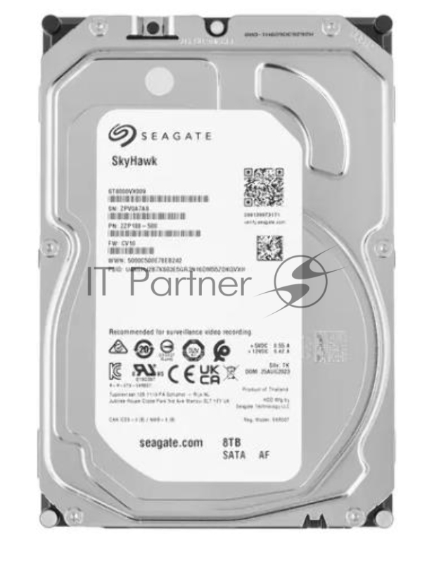 Жесткий диск HDD SATA Seagate 8Tb, SkyHawk Surveillance, 7200 rpm, 256Mb buffer, ST8000VX009, 1 year