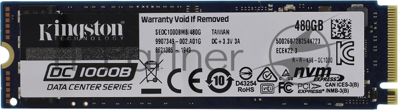 Накопитель SSD Kingston Enterprise SSD 480G DC1000B M.2 2280 Enterprise NVMe Gen3 x4 (R3400/W600MB/s) (Data Center)