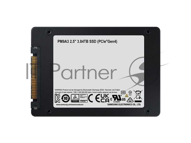Твердотельный накопитель SSD Samsung Enterprise, 2.5(SFF/U.2), PM9A3, 3840GB, NVMe/PCIE 3.1 x4, R3200/W2000Mb/s, IOPS(R4K) 540K/50K, MTBF 2M, 1.3 DWPD, OEM, 3 years, ( analog MZQLB3T8HALS-00007)