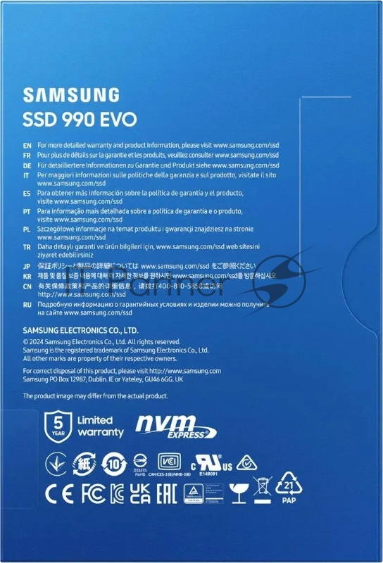 Твердотельный накопитель Samsung SSD 2Tb 990 EVO M.2 MZ-V9E2T0BW NVMe 2.0, PCIe 4.0 x4, V-NAND TLC