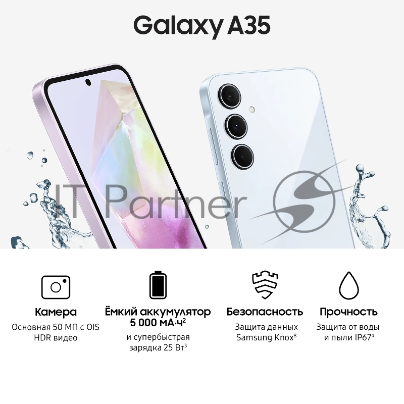 Смартфон Samsung SM-A356E Galaxy A35 5G 128Gb 8Gb голубой моноблок 3G 4G 2Sim 6.6 1080x2340 Android 14 50Mpix 802.11 a/b/g/n/ac/ax NFC GPS GSM900/1800 GSM1900 TouchSc Protect microSD max1024Gb