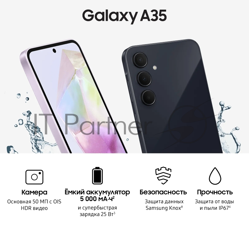 Смартфон Samsung SM-A356E Galaxy A35 5G 128Gb 8Gb темно-синий моноблок 3G 4G 2Sim 6.6 1080x2340 Android 14 50Mpix 802.11 a/b/g/n/ac/ax NFC GPS GSM900/1800 GSM1900 TouchSc Protect microSD max1024Gb