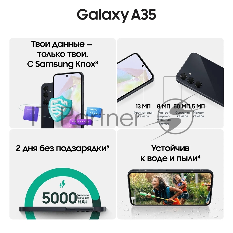 Смартфон Samsung SM-A356E Galaxy A35 5G 128Gb 8Gb темно-синий моноблок 3G 4G 2Sim 6.6 1080x2340 Android 14 50Mpix 802.11 a/b/g/n/ac/ax NFC GPS GSM900/1800 GSM1900 TouchSc Protect microSD max1024Gb