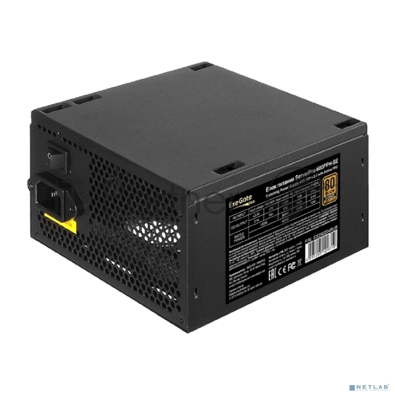 Серверный БП 600W ExeGate ServerPRO 80 PLUS® Bronze 600PPH-SE (ATX, for 3U+ cases, APFC, КПД 89% (80 PLUS Bronze), 12cm fan, 24p, (4+4)p, PCIe, 5SATA, 3IDE, black)