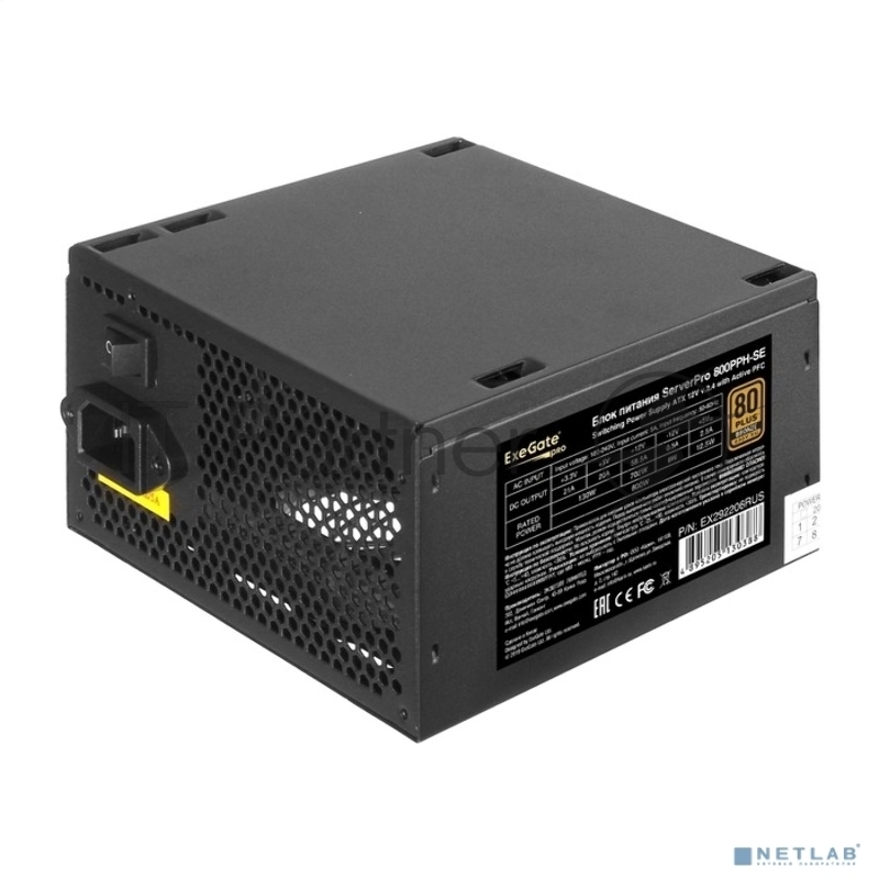Серверный БП 800W ExeGate EX292206RUS ServerPRO 80 PLUS® Bronze 800PPH-SE (ATX, for 3U+ cases, APFC, КПД 89% (80 PLUS Bronze), 12cm fan, 24pin, 2x(4+4)p, 4xPCI-E, 8xSATA, 4xIDE, box, black)