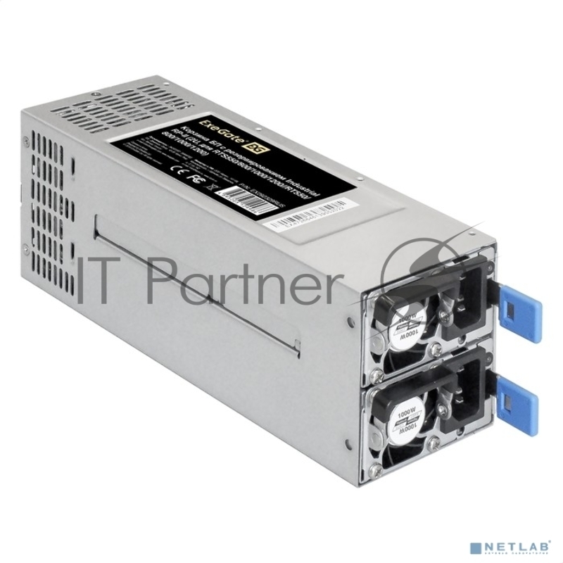 Серверный БП с резервированием 2U Redundant 2x1000W ExeGate EX292323RUS Industrial-RTS1000 (APFC, КПД 94% (80 PLUS Platinum), 4 cm fan, 24pin, 2x(4+4)pin, 2PCIe, 2SATA, 6IDE, Cable Management)