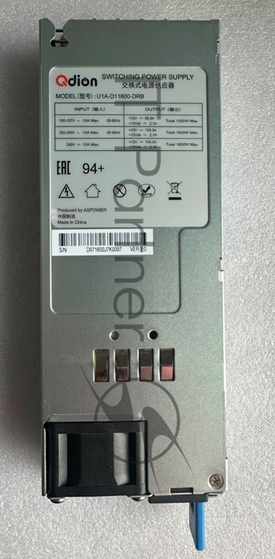 Блок питания серверный Server power supply Qdion Model U1A-D11600-DRB P/N:99MAD11600I1170311 CRPS 1U Module 1600W Efficiency 80 Plus Platinum, Gold Finger (option), Cable connector: C14