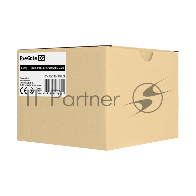 Кулер ExeGate EX293436RUS ESNK-P0063AP4.PWM.2U.SP3.Cu (Al+Cu, 2U, 4 тепл. трубки, LGA SP3, TDP 240W, PWM, 1600-6800RPM, 2 ball bearing, 4pin, 54,3db, 440г, на винтах, с термопастой, Retail box)