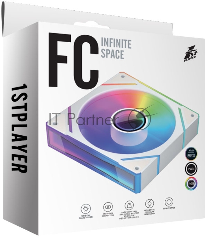 Вентилятор 1STPLAYER FC(AP)-WH-1IN1 White 120mm, ARGB, PWM, 600-1800rpm, 3pin