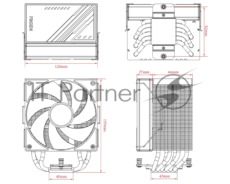 Устройство охлаждения(кулер) ID-Cooling Frozn A610 ARGB Soc-AM5/AM4/1151/1200/2066/1700 4-pin 29.9dB Al+Cu 250W 940gr LED Ret