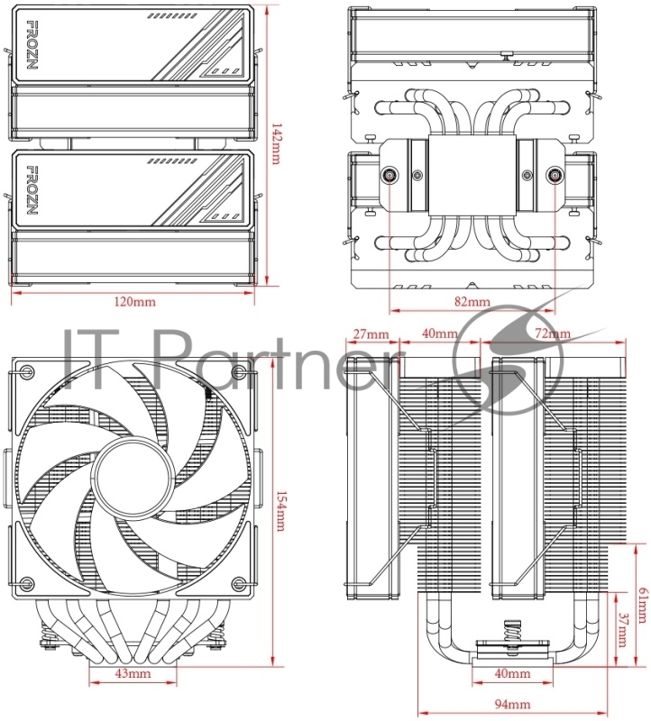 Устройство охлаждения(кулер) ID-Cooling Frozn A620 ARGB Soc-AM5/AM4/1151/1200/2066/1700 4-pin 29.9dB Al+Cu 270W 1200gr LED Ret