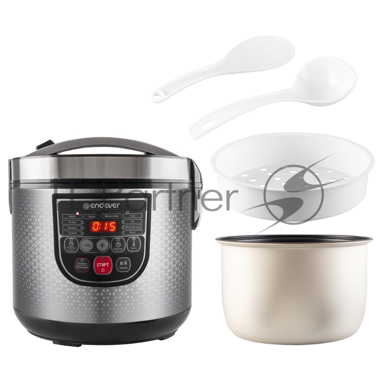 Мультиварка электрическая Endever Vita-123, стальной, мощность 1000 Вт, емкость 5л, 10 авторежимов работы,книга рецептов, 4 шт/уп.
