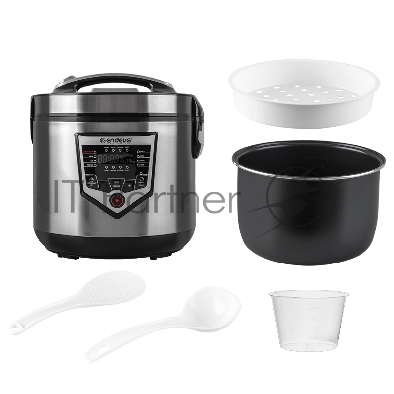 Мультиварка электрическая Endever Vita-124, черный/стальной, мощность 1000 Вт, емкость 5л, 16 авторежимов работы,книга рецептов, 4 шт/уп.