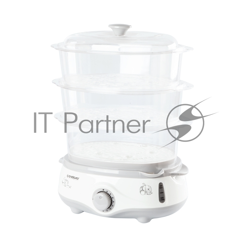 Пароварка Endever Vita-170, белый/серый, мощность 1000 Вт, объем 11 л, три уровня готовки, индикатор питания, контроль уровня воды, таймер с отключени