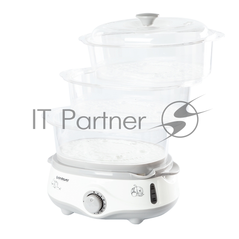 Пароварка Endever Vita-170, белый/серый, мощность 1000 Вт, объем 11 л, три уровня готовки, индикатор питания, контроль уровня воды, таймер с отключени