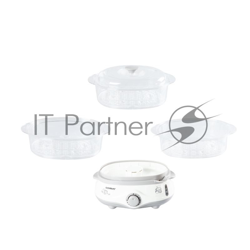 Пароварка Endever Vita-170, белый/серый, мощность 1000 Вт, объем 11 л, три уровня готовки, индикатор питания, контроль уровня воды, таймер с отключени