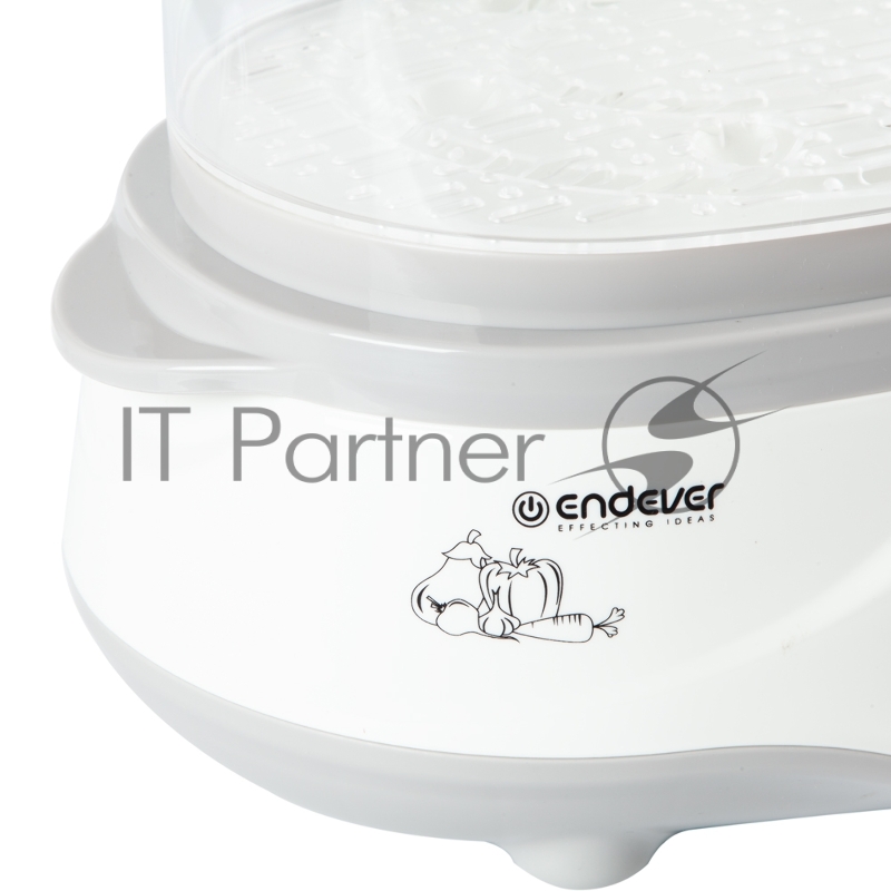 Пароварка Endever Vita-170, белый/серый, мощность 1000 Вт, объем 11 л, три уровня готовки, индикатор питания, контроль уровня воды, таймер с отключени