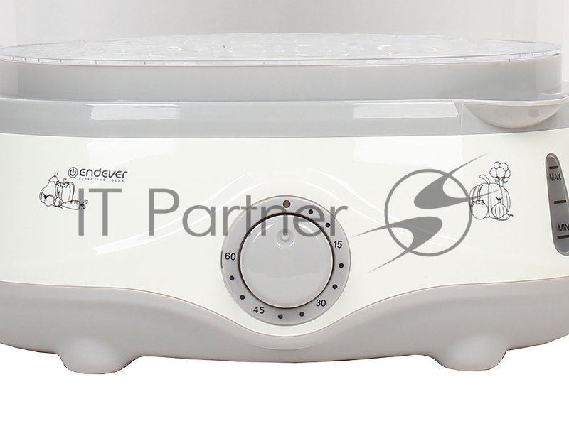Пароварка Endever Vita-170, белый/серый, мощность 1000 Вт, объем 11 л, три уровня готовки, индикатор питания, контроль уровня воды, таймер с отключени