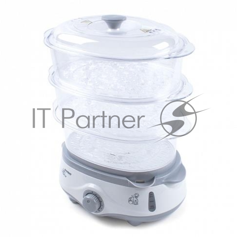 Пароварка Endever Vita-170, белый/серый, мощность 1000 Вт, объем 11 л, три уровня готовки, индикатор питания, контроль уровня воды, таймер с отключени