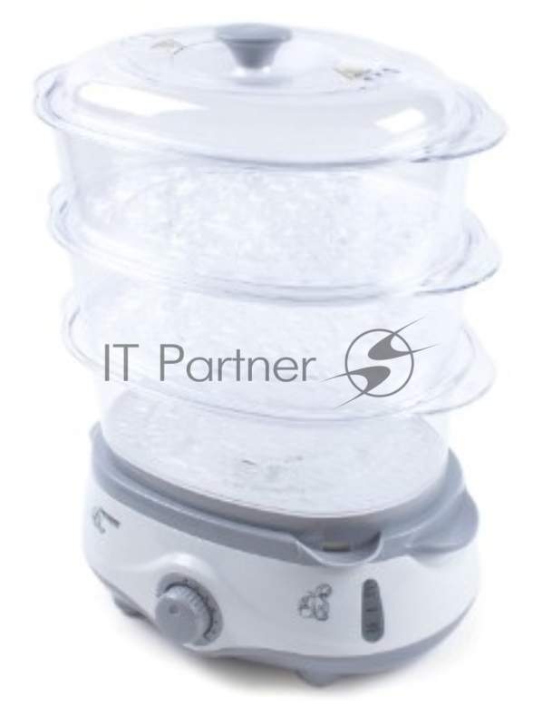 Пароварка Endever Vita-170, белый/серый, мощность 1000 Вт, объем 11 л, три уровня готовки, индикатор питания, контроль уровня воды, таймер с отключени