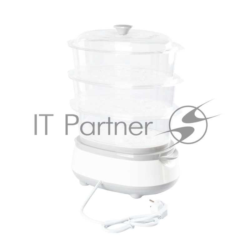 Пароварка Endever Vita-170, белый/серый, мощность 1000 Вт, объем 11 л, три уровня готовки, индикатор питания, контроль уровня воды, таймер с отключени