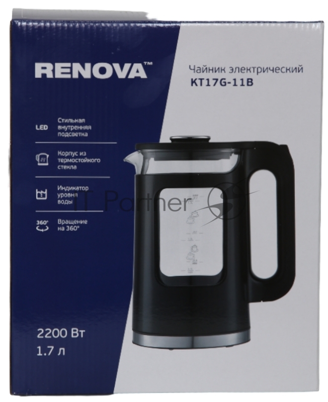 Чайник RENOVA KT17G-11B Термостойко стекло