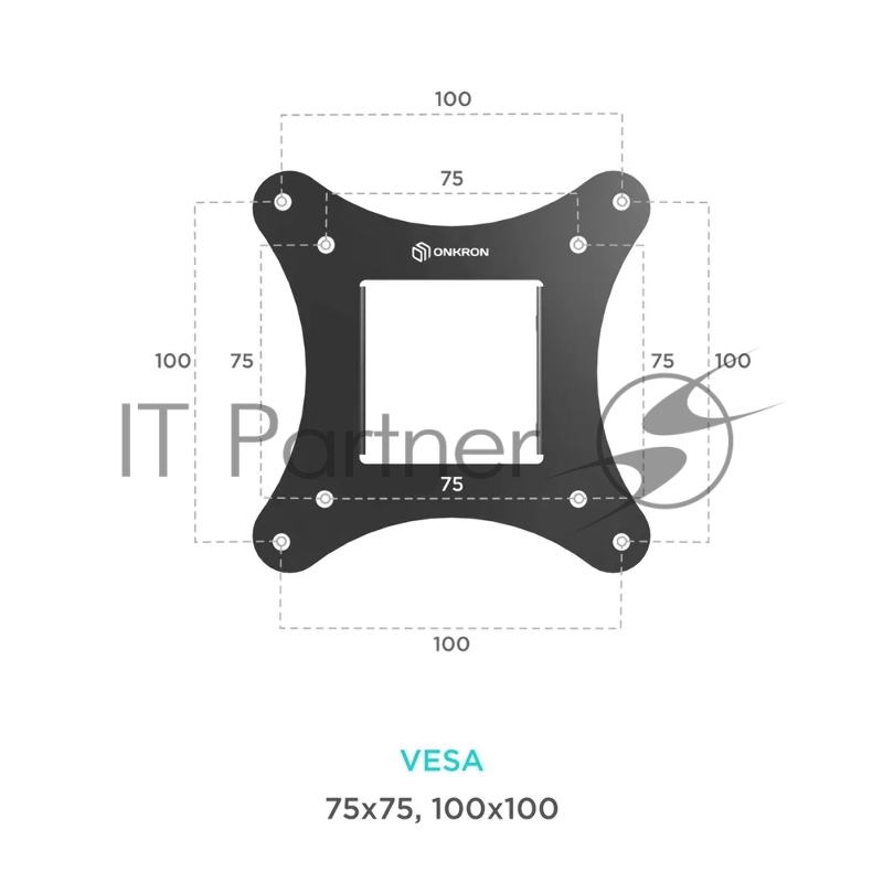 Кронштейн ONKRON/ 10-32 макс. 100*100, наклон -5+15, поворот 0, вылет от стены 30-43мм, вес до 20кг, черный