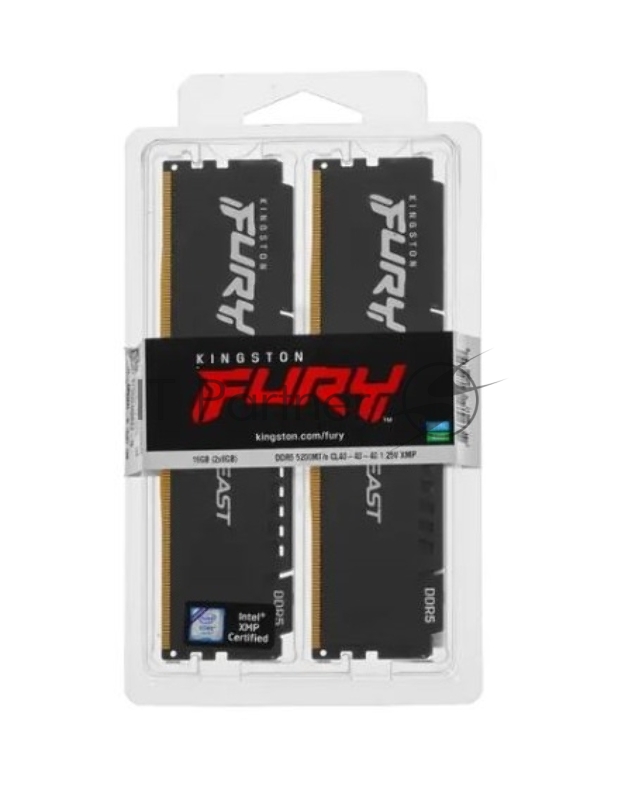 Модуль памяти DDR 5 DIMM 16Gb PC44800, 5600Mhz, Kingston FURY Beast Black CL40 (Kit of 2) (KF556C40BBK2-16) (retail)
