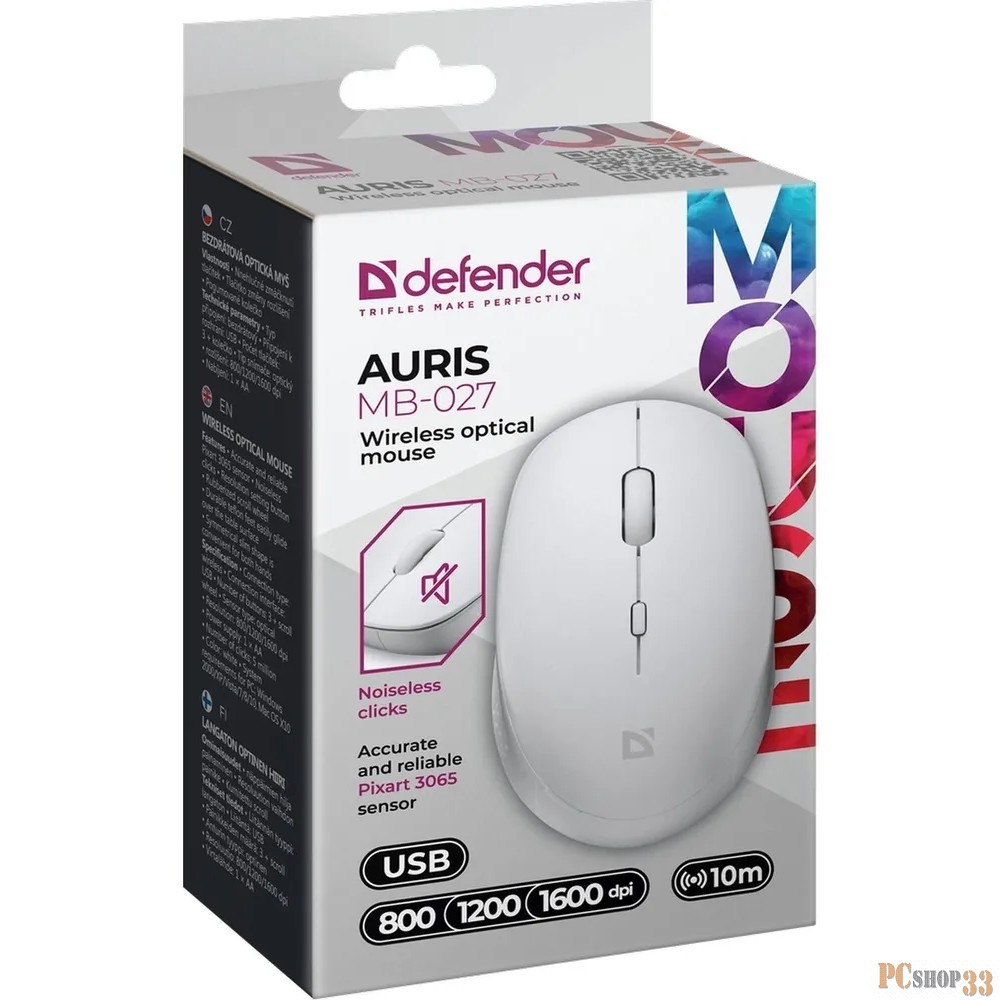 Мышка DEFENDER USB OPTICAL WRL AURIS MB-027 WHITE 52028