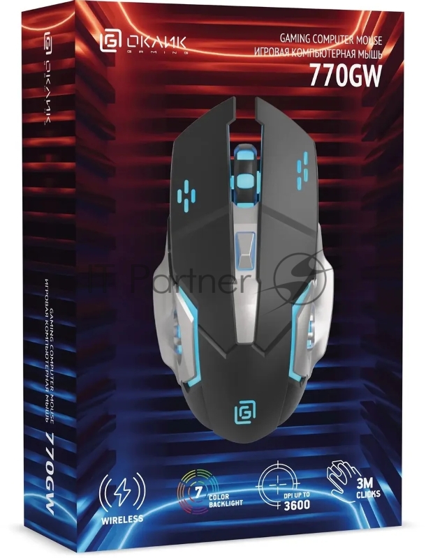 Мышь Оклик 770GW черный оптическая (3200dpi) беспроводная USB (6but)