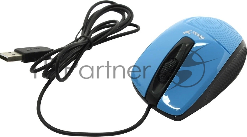 Мини-светодиодная мышь проводная Genius DX-Mini, Blue, USB, разрешение 1000 DPI, длина 95 мм. Цвет: голубой