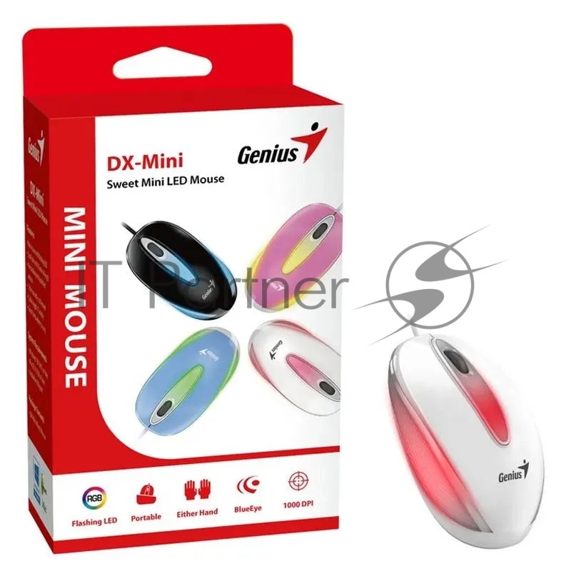 Мини-светодиодная мышь проводная Genius DX-Mini, White, USB, разрешение 1000 DPI, длина 95 мм. Цвет: белый