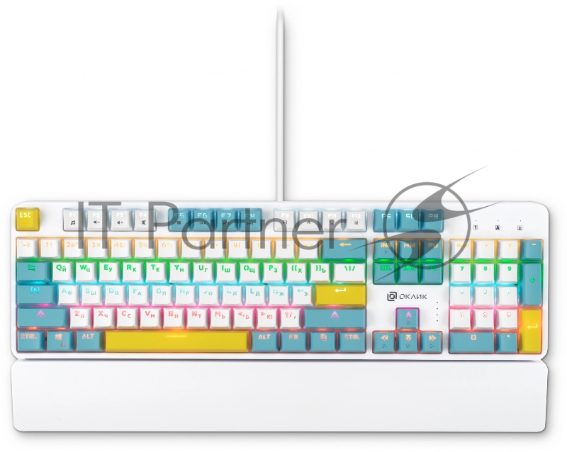 Клавиатура Оклик K951X механическая белый USB Multimedia LED (подставка для запястий) (1901079)