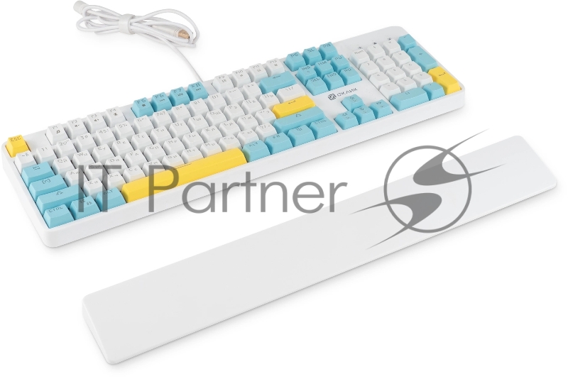 Клавиатура Оклик K951X механическая белый USB Multimedia LED (подставка для запястий) (1901079)