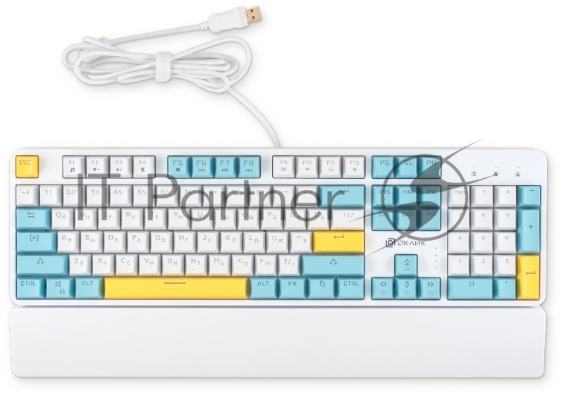 Клавиатура Оклик K951X механическая белый USB Multimedia LED (подставка для запястий) (1901079)